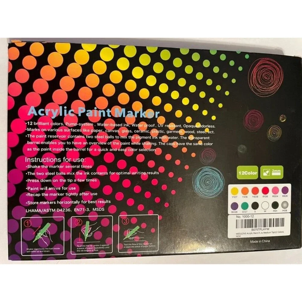 Acrylic Paint Marker Set 12 Colors Water based